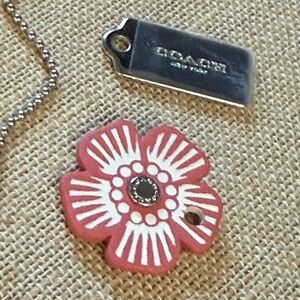 Coach Pink Floral Leather Charm with Silver Coach Tag (Set)